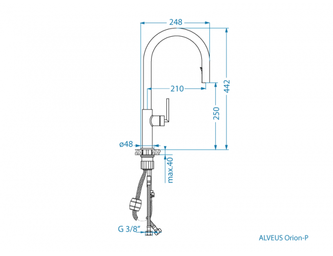 Dimenzije kuhinjske pipe Alveus Orion